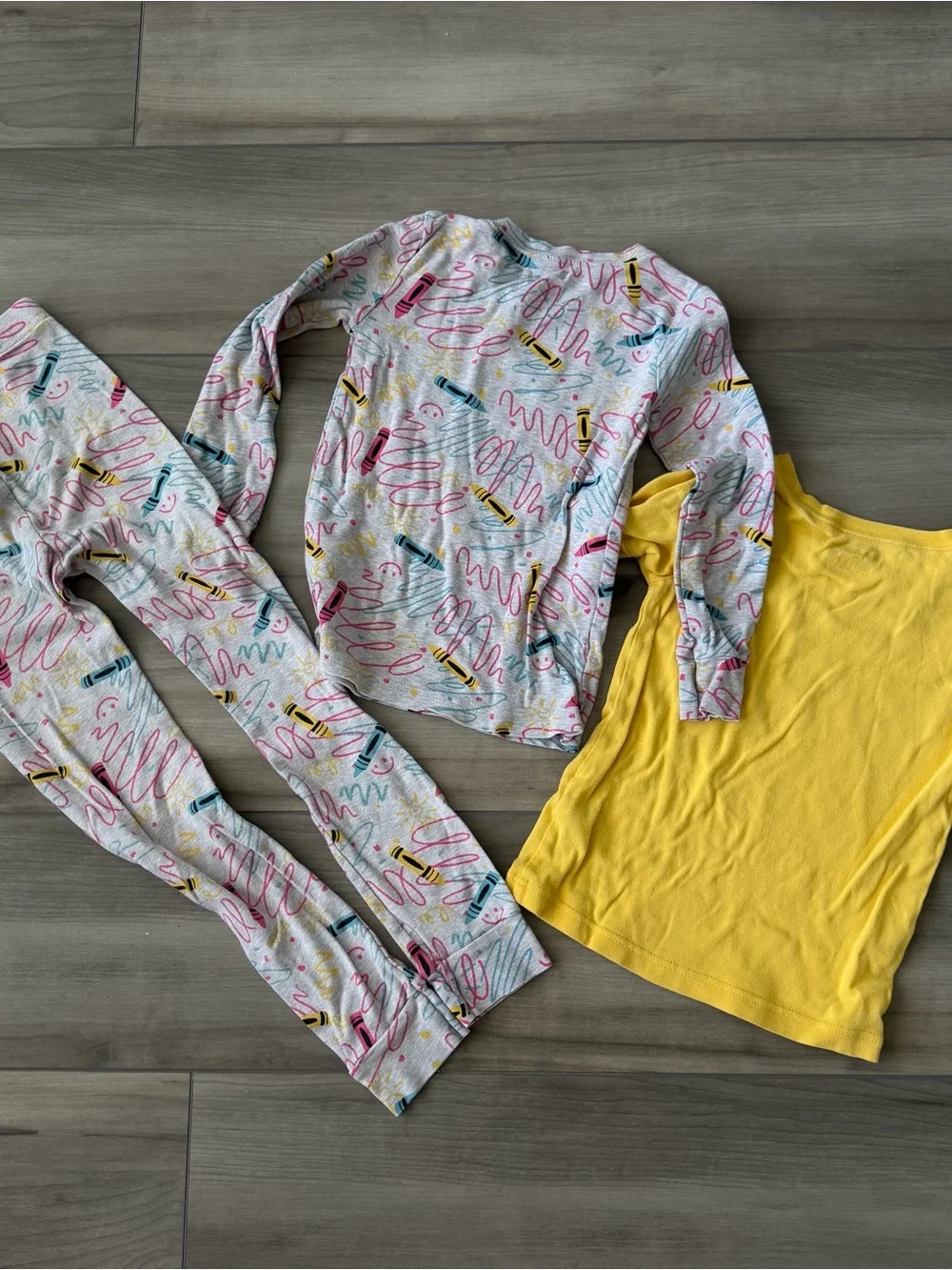Old Navy Kids Yellow Tee & Multicolor Crayon-Print Pajama Set